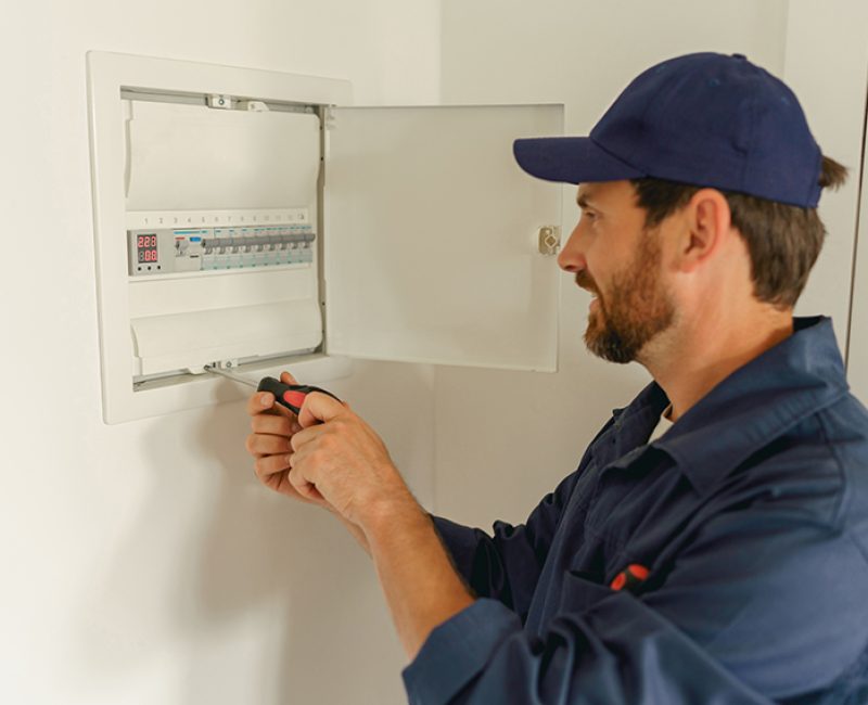 Electrician inspect and repairing electrical systems in houses and buildings. High quality photo